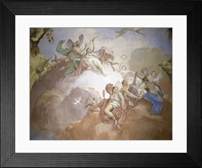 Framed Print : Gods of Olympus, by Jacopo Guarana, ca. 1770, 18th Century, fresco - Italy, Veneto, Cinto Euganeo, Valnogaredo, Villa Contarini Rota. Detail. Diana and winged female figures