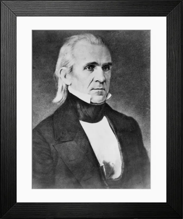 Framed Print : President James K. Polk, reproduction of a Feb. 1849 daguerreotype by Mathew Brady