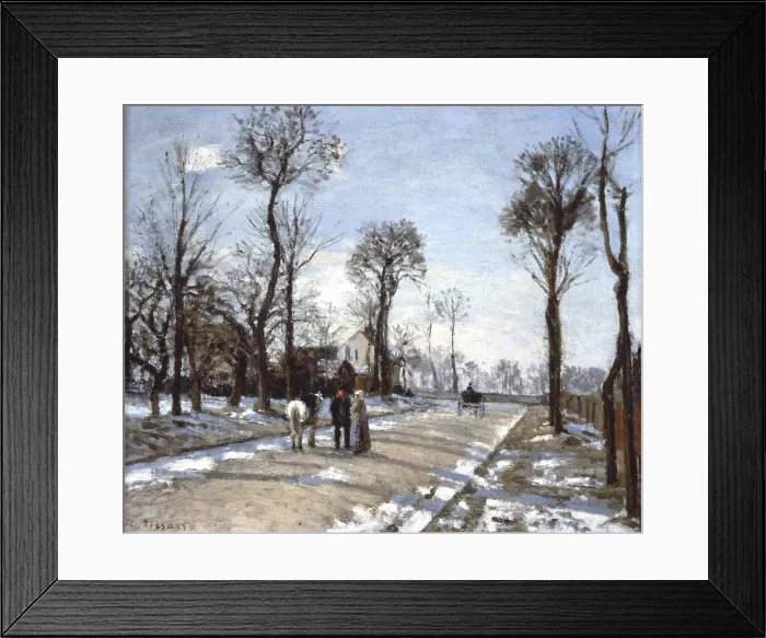 Framed Print : Road to Versailles at Louveciennes: winter and snow, by Camille Pissarro, 1869 - 1870, 19th century, oil on canvas - Spain, Madrid, Thyssen-Bornemisza Museum. Whole artwork view