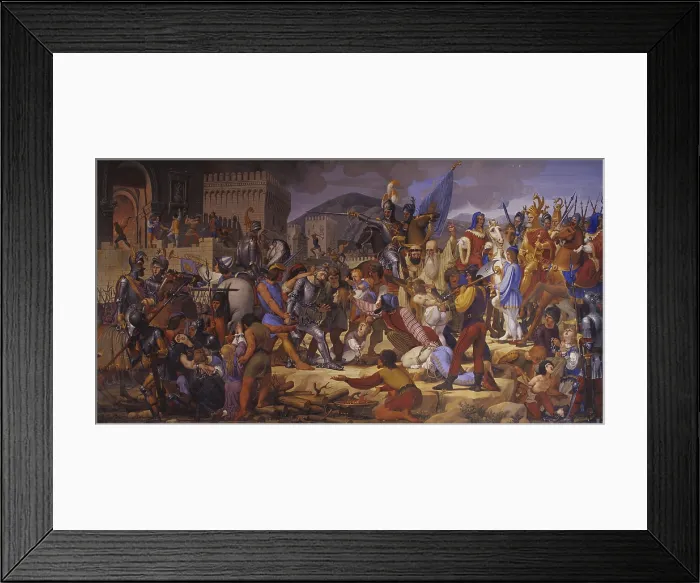 Framed Print : Massacre of Alberico da Romano's family, by Giovanni Demin, 1849 - 1850, 19th century, fresco - Italy, Veneto, Feltre, Berton palace. Whole artwork view