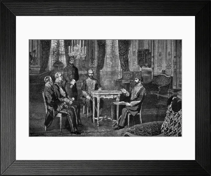 Framed Print : British Ambassador Phillip Currie protests Armenian massacres to the Ottoman Sultan. The 1894 pogroms by Kurds and Ottoman forces killed 10, 000 Armenians Framed Print : British Ambassador Phillip Currie protests Armenian massacres to the Ottoman Sultan. The 1894 pogroms by Kurds and Ottoman forces killed 10, 000 Armenians