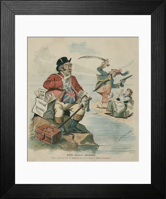 Framed Print : John Bull's Dilemma, a cartoon about the 1895 Hamidian Massacre of Armenians Framed Print : John Bull's Dilemma, a cartoon about the 1895 Hamidian Massacre of Armenians