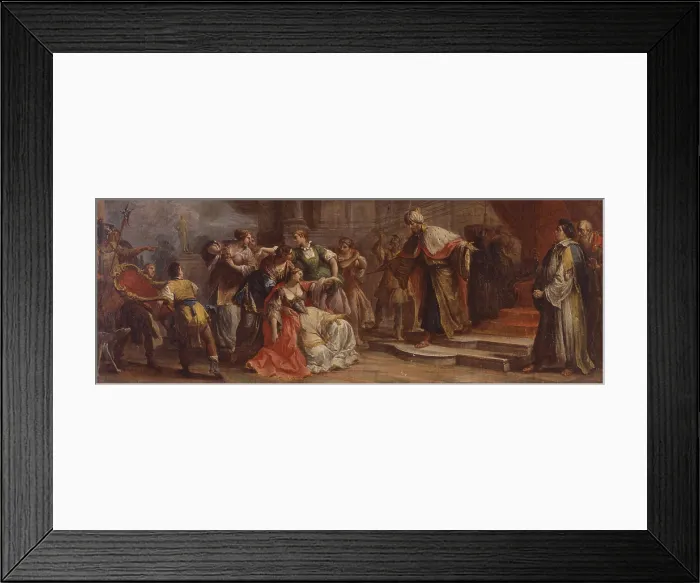 Framed Print : Esther fainting in front of Assuero, by Gaetano Zompini, 1748, 18th Century, canvas - England, Woburn, Woburn Abbey. Whole artwork view