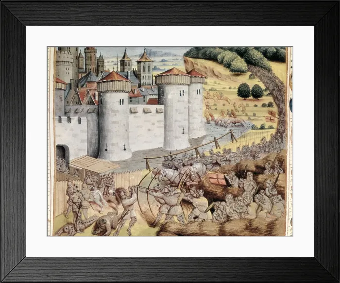 Framed Print : Illustration of 'Le Jouvencel'. Batte at the walls of a city. SPAIN. San Lorenzo de El Escorial. Royal Library of the Monastery of El Escorial