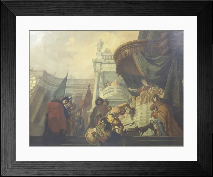 Framed Print : Queen Tomyris with Cyrus Head, by Francesco Fontebasso, 18th Century, canvas - United States, Newport, The Elms. Whole artwork view
