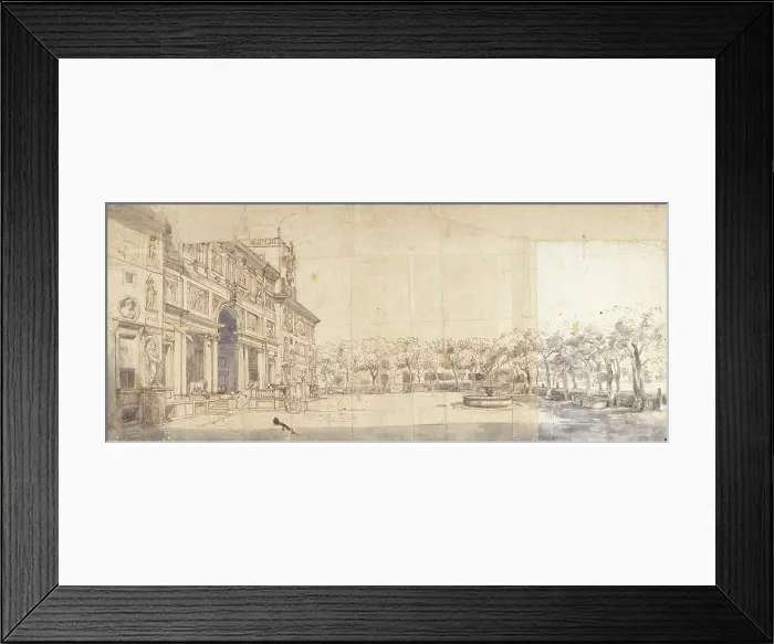 Framed Print : Medici Villa seen from the Gardens, by Gaspar Van Wittel also known as Gaspare Vanvitelli, 1685, 17th Century, ink and watercolor - Italy, Lazio, Rome, Central National Library