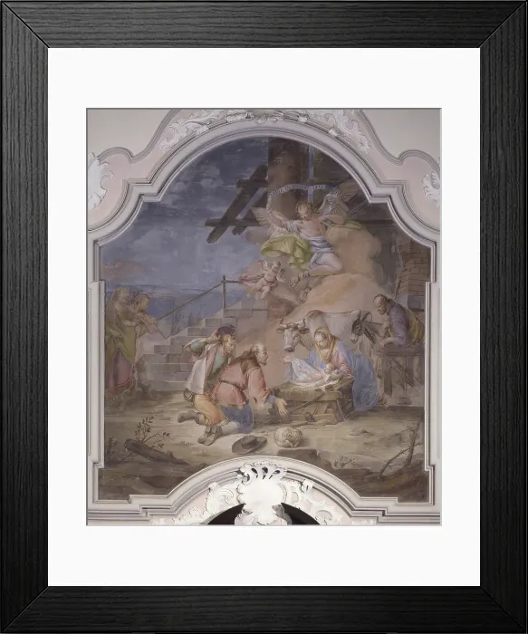 Framed Print : Nativity, by Francesco Zugno, 18th Century, fresco - Italy, Veneto, Scorz, Parrish Church of St. Benedict the Abbot. Whole artwork view