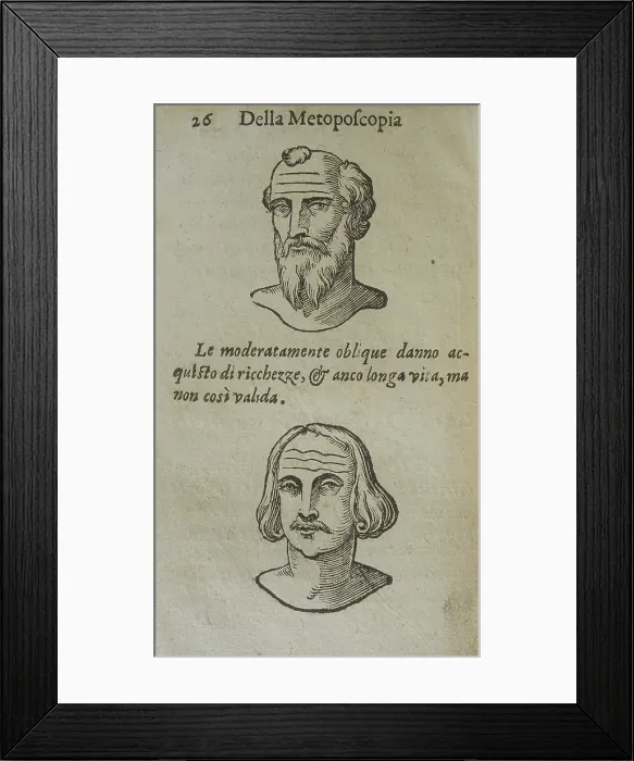 Framed Print : Metoposcopy, by Ciro Spontoni, 1651, 17th Century, engraving - Italy, Lombardy, Milan, Braidense National Library. Detail. First book, page 70, faces of men Framed Print : Metoposcopy, by Ciro Spontoni, 1651, 17th Century, engraving - Italy, Lombardy, Milan, Braidense National Library. Detail. First book, page 70, faces of men