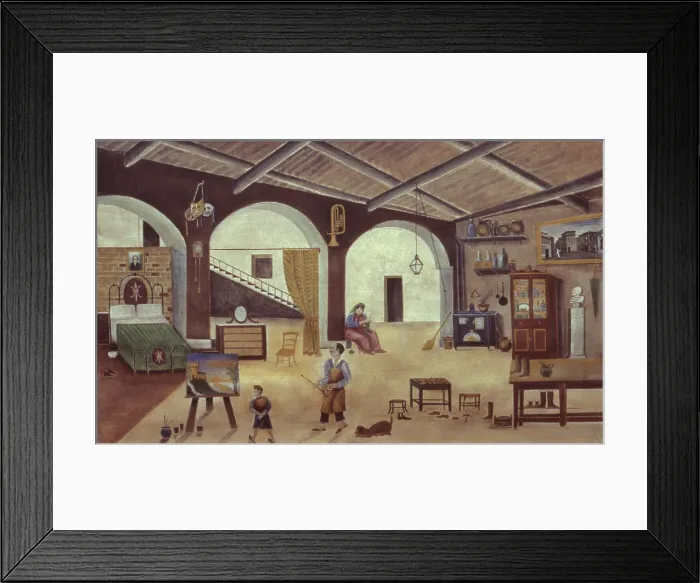Framed Print : Selfportrait in the House, by Orneore Metelli, 1922 - 1938, 20th Century, oil on canvas, 50 x 83 cm - Italy, Umbria, Terni, Civic Collection Orneore Metelli. Whole artwork view Framed Print : Selfportrait in the House, by Orneore Metelli, 1922 - 1938, 20th Century, oil on canvas, 50 x 83 cm - Italy, Umbria, Terni, Civic Collection Orneore Metelli. Whole artwork view