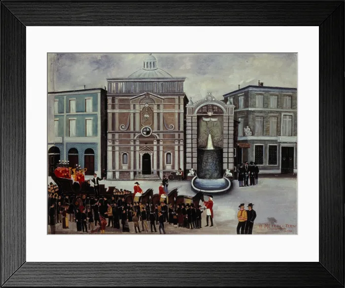 Framed Print : The Itinerant Dentist, by Orneore Metelli, 1936, 20th Century, oil on cardboard, 62 x 85 cm - Italy, Umbria, Terni, Civic Collection Orneore Metelli. Whole artwork view