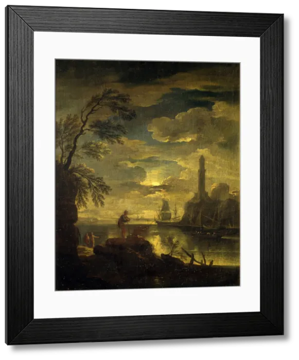 Framed Print : Seascape, attributed to Carlo Antonio Tavella, 1700 - 1705, 18th Century, oil on canvas - Italy, Lombardy, Milan, Castello Sforzesco, Civic Collection of Ancient Art