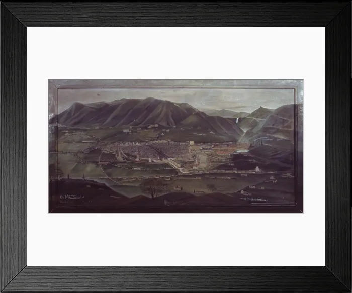 Framed Print : Terni Lanscape, by Orneore Metelli, 1938, 20th Century, oil on board, 120 x 225 cm - Italy, Umbria, Terni, Civic Collection Orneore Metelli. Whole artwork view