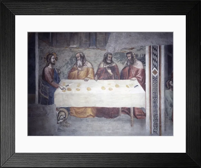 Framed Print : Dinner at Simon House, by Master of Giovanni Barrile, 1350, 14th Century, fresco - Italy, Campania, Naples, Church of Saint Pietro a Majella. Detail