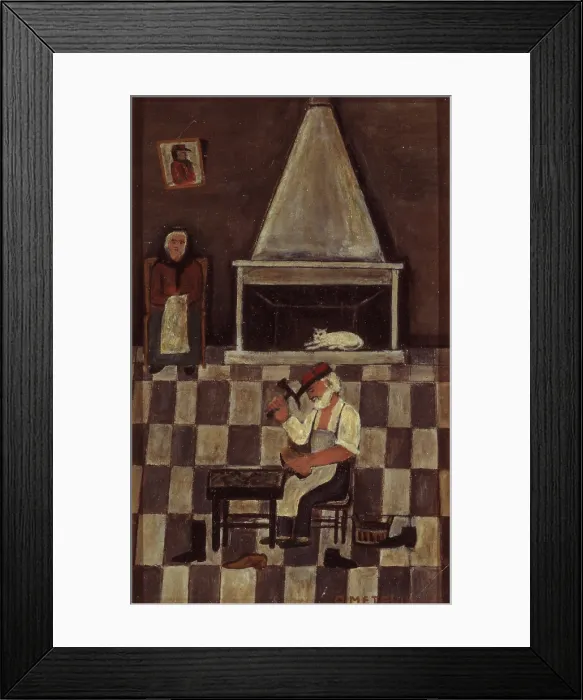 Framed Print : My Father as a Garibaldian Shoemaker, by Orneore Metelli, 1936, XX Century, oil on plywood, 35 x 20 cm - Italy, Umbria, Terni, Civic Collection Orneore Metelli