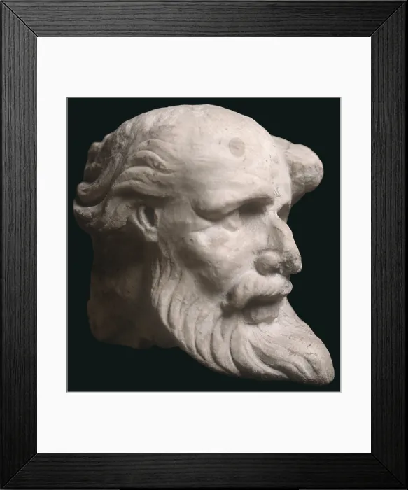 Framed Print : Marble head, 4th Century, marble - Vatican City, Museum of the Teutonic College. Whole artwork view. Head of Saint Paul, as an old man, balding and with a long beard