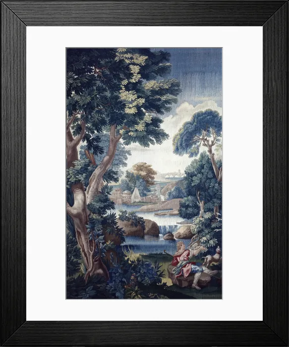 Framed Print : Wooded Landscape, by Unknown Artist from the Roman Tapestry School of Saint Michele a Ripa, 1725, 18th Century, tapestry - Vatican City, Vatican Palaces. Whole artwork view