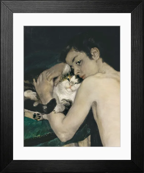 Framed Print : RENOIR, Pierre-Auguste (1841-1919). A Boy with a Cat (Le Garon au Chat). 1868-1869. Upper detail. Impressionism. Oil on canvas. FRANCE. Paris. Muse d'Orsay (Orsay Museum)