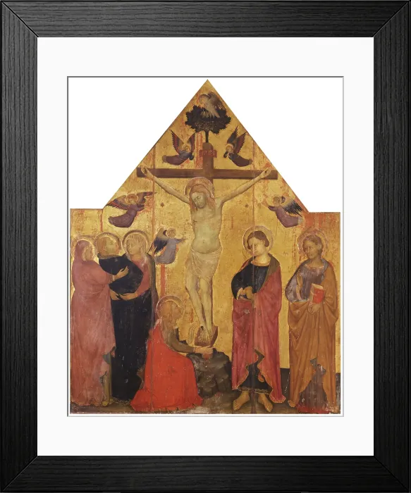 Framed Print : Crucifixion, by Master of Fossato, 1400 - 1499, 15th Century, tempera on tented board - Italy, Marche, Fabriano, Civic Collection Bruno Molajoli. Whole artwork view
