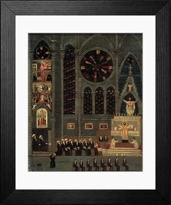 Framed Print : Interior of a Church, by Louis Vivin, ca. 1925, 20th Century, oil on canvas - France, Nizza, National Museum of Naif Art Anatole Jakovsky. Whole artwork view Framed Print : Interior of a Church, by Louis Vivin, ca. 1925, 20th Century, oil on canvas - France, Nizza, National Museum of Naif Art Anatole Jakovsky. Whole artwork view