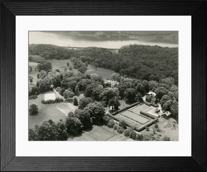 Framed Print : Aerial view of the Springwood estate of the Franklin D. Roosevelt family. 1932. In the distance is the Hudson River. (BSLOC_2013_6_37)