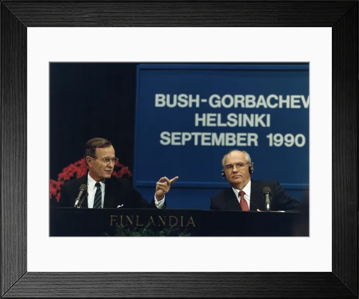 Framed Print : Pres. George H. W. Bush and Soviet Pres. Mikhail Gorbachev at the Helsinki Summit, Sept. 9, 1990