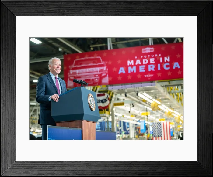 Framed Print : President Joe Biden speaks about Infrastructure Investment at General Motors Factory ZERO, Nov. 17, 2021 Framed Print : President Joe Biden speaks about Infrastructure Investment at General Motors Factory ZERO, Nov. 17, 2021
