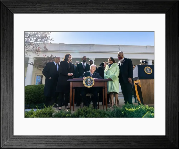 Framed Print : President Joe Biden, joined by VP Kamala Harris, signs H.R. 55, the Emmett Till Antilynching Act, March 29, 2022