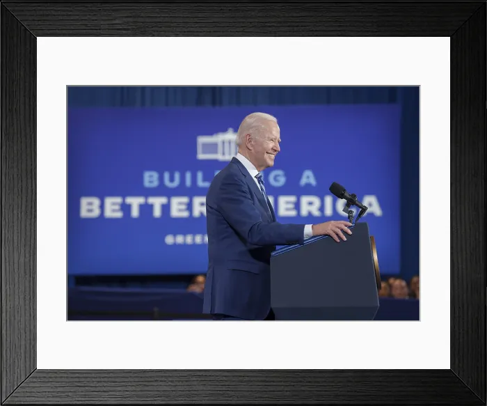 Framed Print : President Joe Biden speaks on his Building a Better America program and his bipartisan innovation and competition bill, the America Competes Act