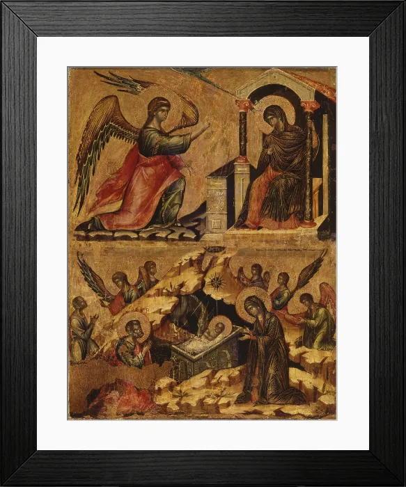 Framed Print : Annunciation and Nativity, by Paolo Veneziano, 14th century, table. - Italy, Veneto, Venice, Church of Saint Panteleimon. Whole artwork view
