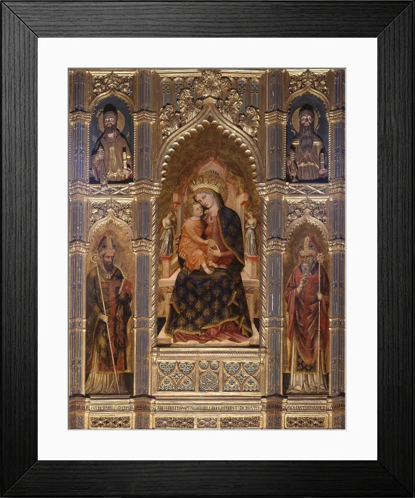 Framed Print : Virgin and Child with Saints, by Stefano Veneziano said of St. Agnes, 14th century. - Italy, Veneto, Venice, San Zaccaria Church. Whole artwork view Framed Print : Virgin and Child with Saints, by Stefano Veneziano said of St. Agnes, 14th century. - Italy, Veneto, Venice, San Zaccaria Church. Whole artwork view