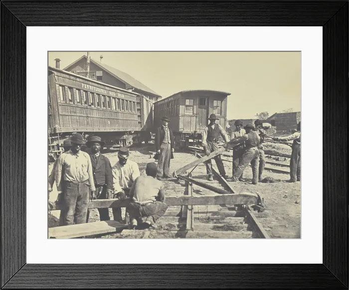 Framed Print : African American workers operate one of Herman Haupts inventions Framed Print : African American workers operate one of Herman Haupts inventions