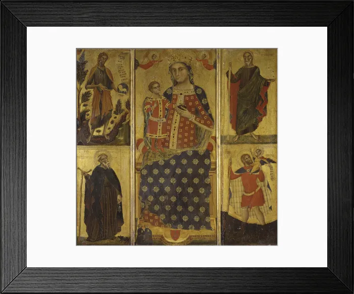 Framed Print : Madonna and Child with Saints, by Guglielmo Veneziano, 14th century, panel. - Italy, Marche, Recanati, Diocesan Museum. Whole artwork view
