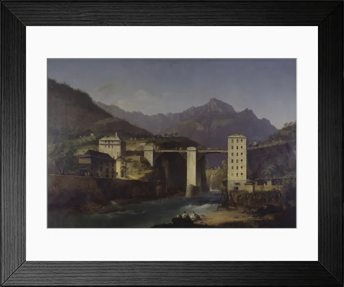 Framed Print : Bridge over Devero at Crevola, by Marco Gozzi, 1820, 19th century, oil on canvas, 81.5 x 110.5 cm. - Italy, Lombardy, Milan, Brera Collection. Whole artwork view