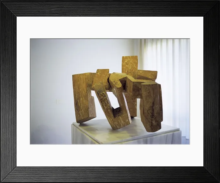 Framed Print : CHILLIDA, Eduardo (1924-2002). Abesti Gogora IV. 1964. Abstract art. Sculpture on wood. SPAIN. Cuenca. Museum of Spanish Abstract Art