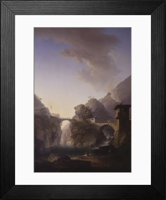 Framed Print : View from Sedrina bridges (Veduta dei ponti di Sedrina), by Marco Gozzi, 1833, 19th Century, oil on canvas. - Italy, Lombardy, Milan, Brera Collection. Whole artwork view