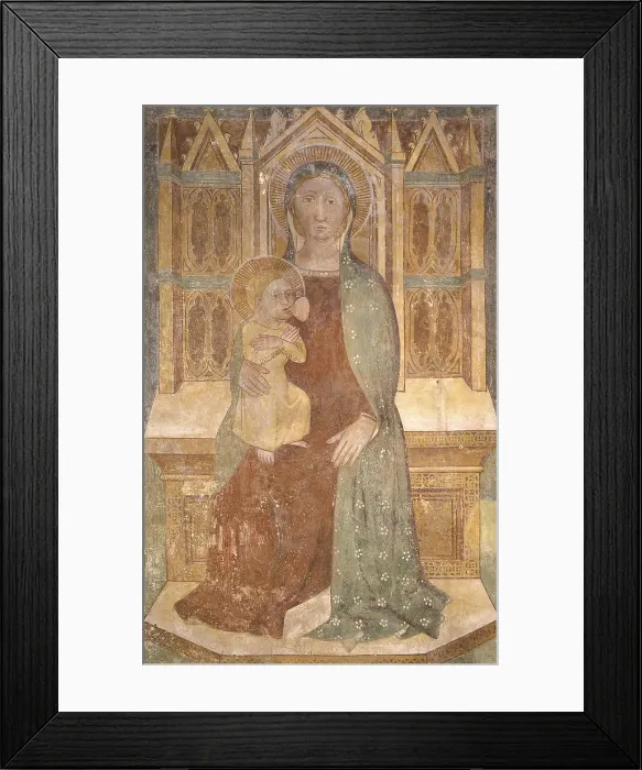 Framed Print : Madonna and Child Enthroned, by Master of Schio, 14th century, fresco. - Italy, Veneto, Schio, Church of St. Martin. Whole artwork view