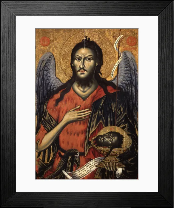 Framed Print : Saint John Precursor, by Mihal Anagnosti, 1827, 19th Century, tempera on wood - Albania, Tirana, Institute for Cultural Monuments. Whole artwork view Framed Print : Saint John Precursor, by Mihal Anagnosti, 1827, 19th Century, tempera on wood - Albania, Tirana, Institute for Cultural Monuments. Whole artwork view