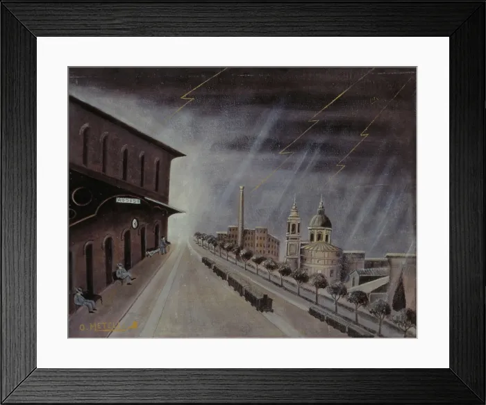 Framed Print : Storm at the station of Assisi, by Orneore Metelli, 1922 - 1938, 20th Century, oil on canvas, 49 x 62 cm - Italy, Umbria, Terni, Civic Collection Orneore Metelli