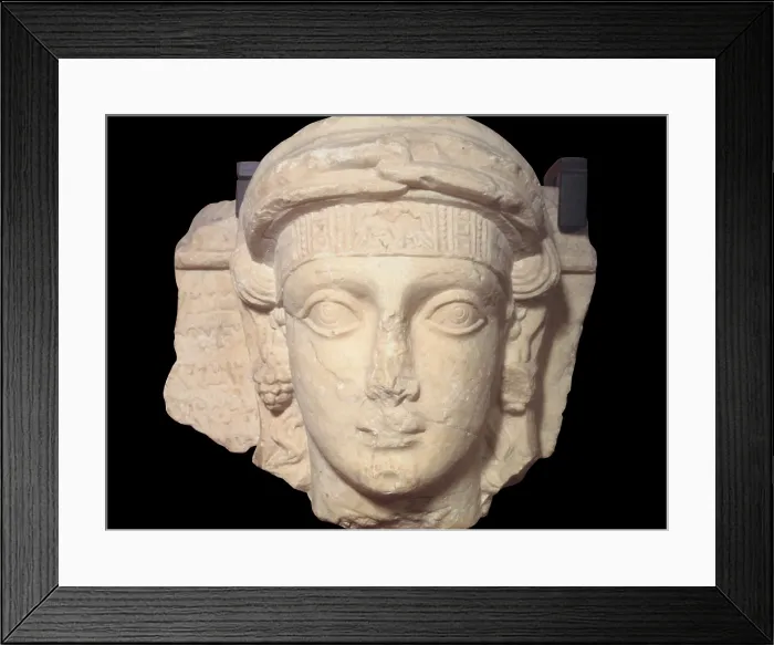 Framed Print : Fragment of Head of a Woman from Palmyra, 1st - 2nd Century, sculpture in pink limestone from Palmyra - Vatican City, Vatican Museums. Whole artwork view Framed Print : Fragment of Head of a Woman from Palmyra, 1st - 2nd Century, sculpture in pink limestone from Palmyra - Vatican City, Vatican Museums. Whole artwork view