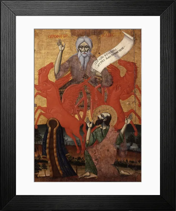 Framed Print : The Prophet Elijah on a Chariot of Fire, by Unknown Artist from Berat School, tempera on wood - Albania, Tirana, Institute for Cultural Monuments