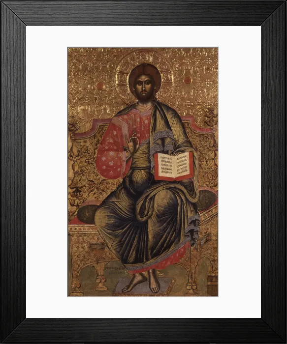Framed Print : Pantocrator Christ, attributed to Kostantin Jeromonaku, 17th Century, tempera on wood - Albania, Tirana, Institute for Cultural Monuments. Whole artwork view Framed Print : Pantocrator Christ, attributed to Kostantin Jeromonaku, 17th Century, tempera on wood - Albania, Tirana, Institute for Cultural Monuments. Whole artwork view