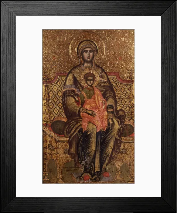 Framed Print : Mother of God Enthroned, by Kostantin Jeromonaku, 17th Century, tempera on wood and stucco - Albania, Tirana, Institute for Cultural Monuments. Whole artwork view