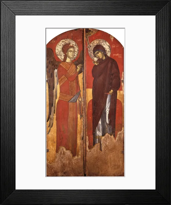Framed Print : Annunciation, by Unknown Artist from Kora, tempera on wood - Albania, Kora, National Museum of Medioeval Art. Whole artwork view