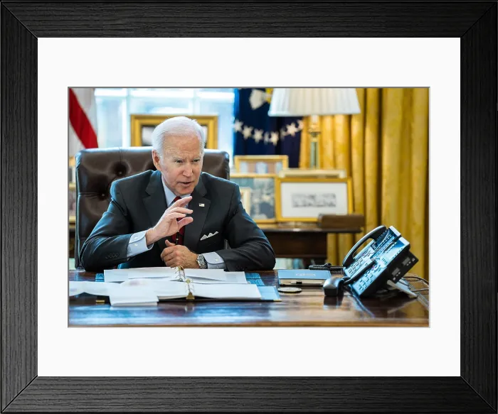 Framed Print : President Joe Biden talks on the phone with Ukrainian President Volodymyr Zelensky, April 13, 2022 Framed Print : President Joe Biden talks on the phone with Ukrainian President Volodymyr Zelensky, April 13, 2022