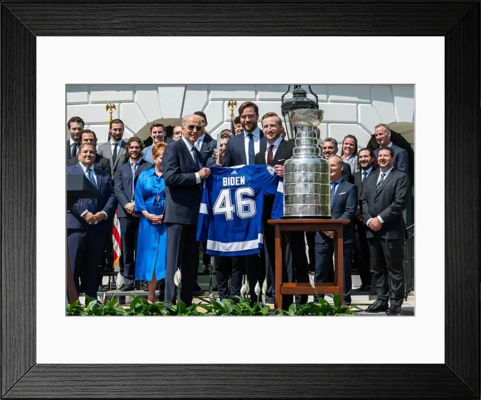 Framed Print : President Biden stands with Captain Steven Stamkos, and Alternate Captain, Victor Hedman, of Tampa Bay Lightning hockey team Framed Print : President Biden stands with Captain Steven Stamkos, and Alternate Captain, Victor Hedman, of Tampa Bay Lightning hockey team
