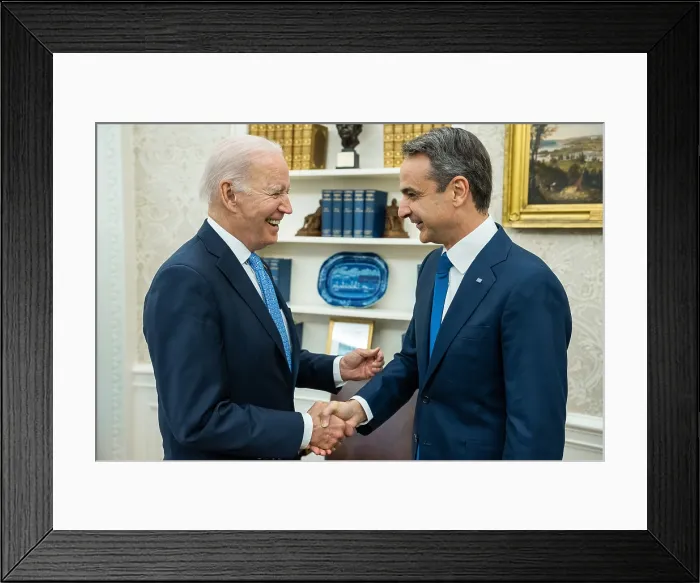 Framed Print : President Joe Biden meets with Greek PM Kyriakos Mitsotakis, May 16, 2022 Framed Print : President Joe Biden meets with Greek PM Kyriakos Mitsotakis, May 16, 2022