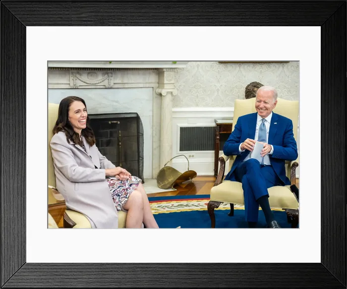 Framed Print : President Joe Biden meets with New Zealand PM Jacinda Ardern, May 31, 2022. Biden praised New Zealands action on climate change