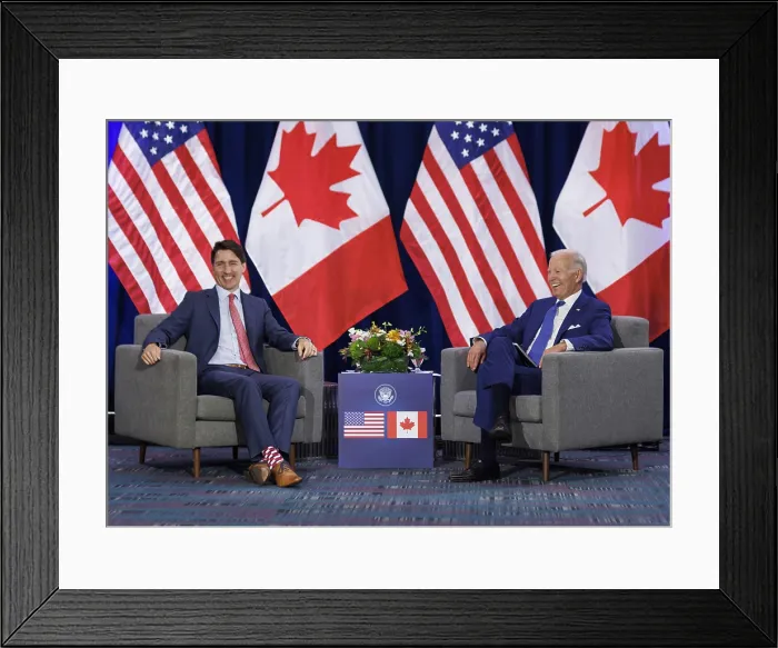 Framed Print : President Joe Biden meets with Canadian PM Justin Trudeau, June 9, 2022, at the Summit of the Americas, Los Angeles. (BSLOC_2022_5_14)
