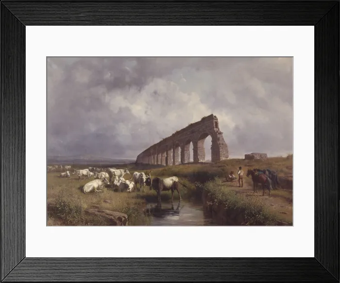 Framed Print : Herd of buffalo grazing (Mandria di bufali in pastura), by Andrea Mark, 1884, 19th Century, oil on canvas. - Italy, Lombardy, Milan, Brera Collection. Whole artwork view
