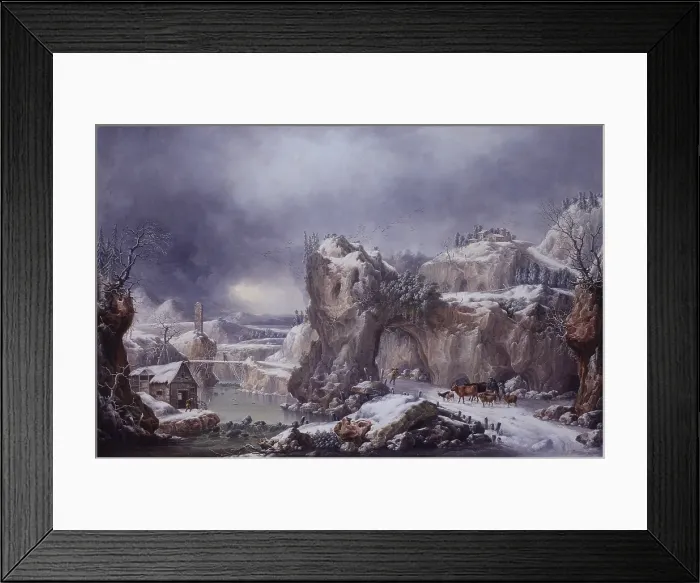 Framed Print : Snowing, by Francesco Fidanza, 1818, 19th Century, oil on canvas, 97.5 x 63 cm. - Italy, Lombardy, Milan, Galleria Civica d'Arte Moderna. Whole artwork view